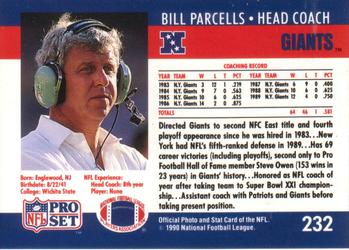 1990 Pro Set #232 Bill Parcells Back