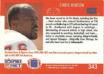 1990 Pro Set #343 Chris Hinton Back