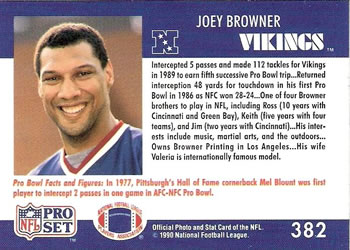 1990 Pro Set #382 Joey Browner Back