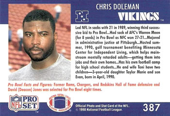1990 Pro Set #387 Chris Doleman Back
