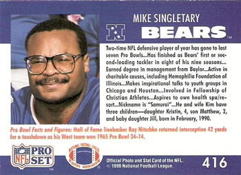 1990 Pro Set #416 Mike Singletary Back
