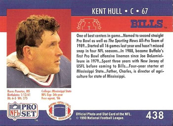 1990 Pro Set #438 Kent Hull Back