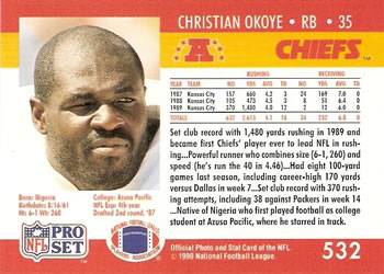 1990 Pro Set #532 Christian Okoye Back