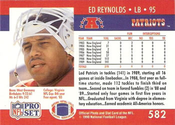 1990 Pro Set #582 Ed Reynolds Back