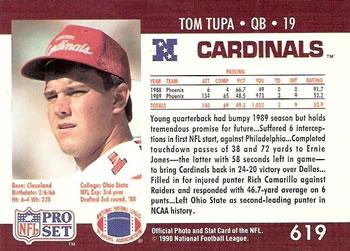 1990 Pro Set #619 Tom Tupa Back