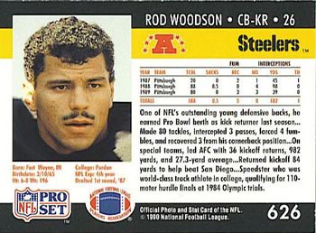 1990 Pro Set #626 Rod Woodson Back