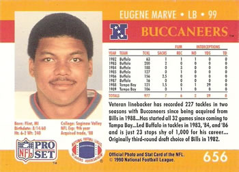 1990 Pro Set #656 Eugene Marve Back