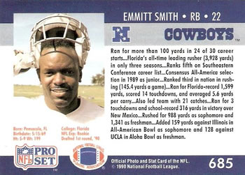 1990 Pro Set #685 Emmitt Smith Back