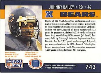 1990 Pro Set #743 Johnny Bailey Back