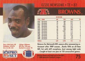 1990 Pro Set #75 Ozzie Newsome Back