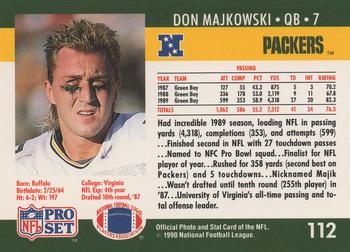 1990 Pro Set #112 Don Majkowski Back