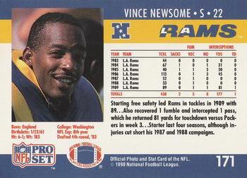 1990 Pro Set #171 Vince Newsome Back