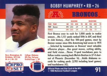1990 Pro Set #91 Bobby Humphrey Back