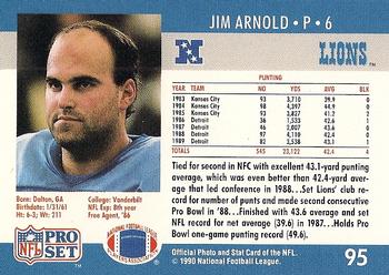 1990 Pro Set #95 Jim Arnold Back