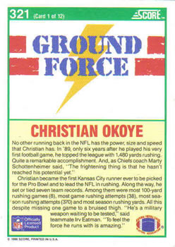 1990 Score #321 Christian Okoye Back