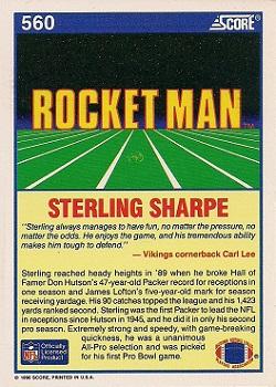 1990 Score #560 Sterling Sharpe Back