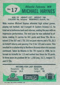 1991 Bowman #17 Michael Haynes Back