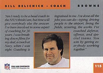 1991 Pro Line Portraits #115 Bill Belichick Back