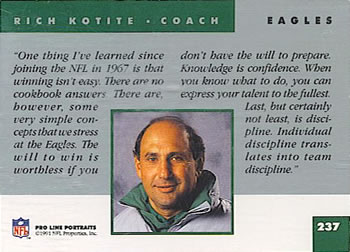1991 Pro Line Portraits #237 Rich Kotite Back