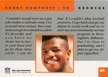 1991 Pro Line Portraits #64 Bobby Humphrey Back