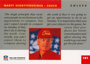 1991 Pro Line Portraits #181 Marty Schottenheimer Back
