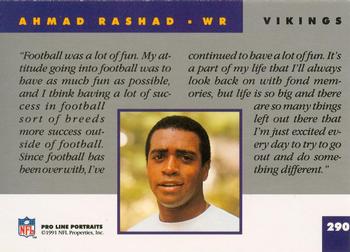 1991 Pro Line Portraits #290 Ahmad Rashad Back