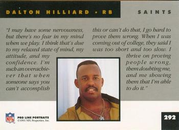1991 Pro Line Portraits #292 Dalton Hilliard Back