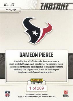 2022 Panini Instant NFL #41 Dameon Pierce Back