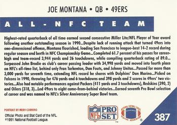 1991 Pro Set #387 Joe Montana Back