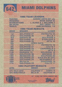 1991 Topps #642 Dolphins Team Leaders/Results Back