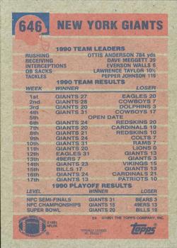 1991 Topps #646 Giants Team Leaders/Results Back