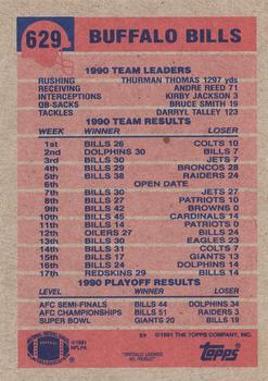1991 Topps #629 Bills Team Leaders/Results Back