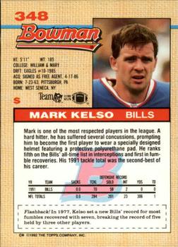 1992 Bowman #348 Mark Kelso Back