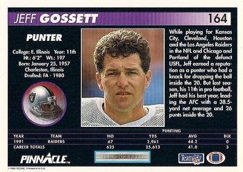 1992 Pinnacle #164 Jeff Gossett Back