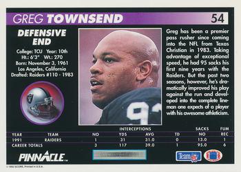 1992 Pinnacle #54 Greg Townsend Back