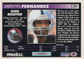 1992 Pinnacle #139 Mervyn Fernandez Back