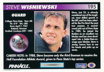 1992 Pinnacle #195 Steve Wisniewski Back