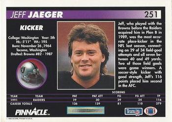 1992 Pinnacle #251 Jeff Jaeger Back
