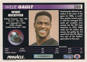 1992 Pinnacle #288 Willie Gault Back