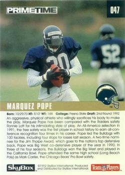 1992 SkyBox Prime Time #047 Marquez Pope Back