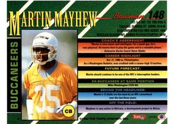 1993 Bowman #148 Martin Mayhew Back