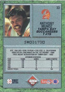 1993 Collector's Edge #33 Anthony Munoz Back