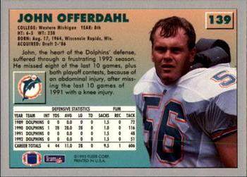 1993 Fleer #139 John Offerdahl Back