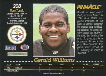 1993 Pinnacle #208 Gerald Williams Back