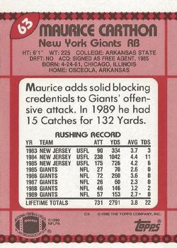 1990 Topps - Collector's Edition (Tiffany) #63 Maurice Carthon Back