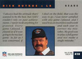 1992 Pro Line Portraits #410 Dick Butkus Back