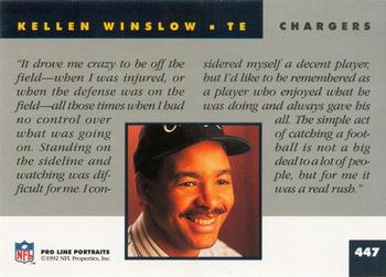 1992 Pro Line Portraits #447 Kellen Winslow  Back