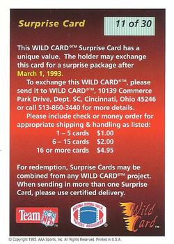 1992 Wild Card - Red Hot Rookies Silver #11 Surprise Card Back