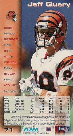 1994 GameDay #71 Jeff Query Back