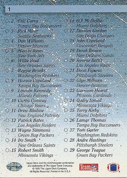 1993 Upper Deck #1 Star Rookies Checklist (Rick Mirer / Lincoln Kennedy / Curtis Conway / Garrison Hearst) Back